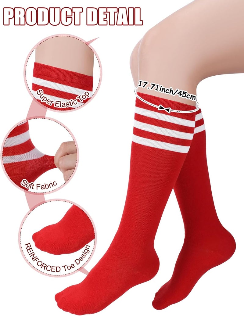 Chuarry 20 Pairs Red Knee High Socks for Women Classic Stripe Tube Outdoor Casual Athletic Socks Bulk for Cheerleading Activities Sport Spirit Event Wear - Image 3